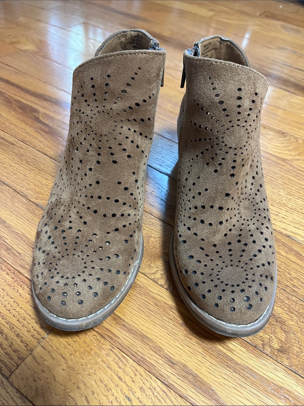 Brown Suede Perforated Ankle Booties
